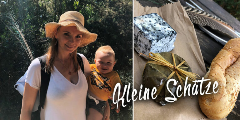 Frau und Baby, leckereien Ziegenkäse, wahrlich Schätze